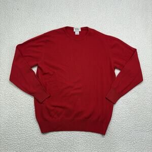 L&F Italian 100% Merino Wool Knit Red Crewneck Sweater Mens Size L Made In Italy